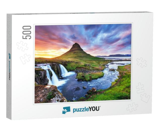 The Picturesque Sunset Over Landscapes & Waterfalls. Kirk... Jigsaw Puzzle with 500 pieces
