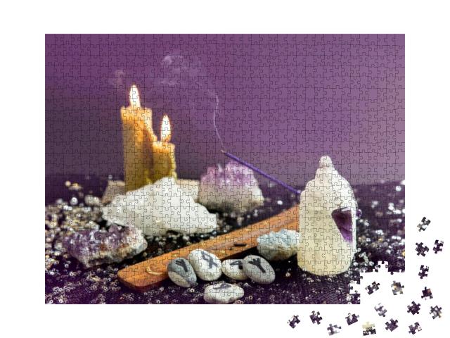 Set of Many Different Psychic Things on Black Background... Jigsaw Puzzle with 1000 pieces