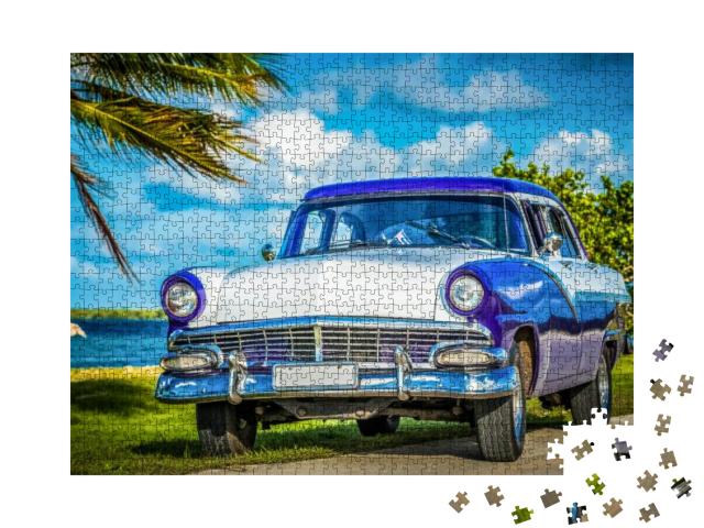 Havana, Cuba - June 30, 2017 American Blue White Ford Fai... Jigsaw Puzzle with 1000 pieces
