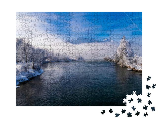 The Loisach on a Misty Winter Morning... Jigsaw Puzzle with 1000 pieces