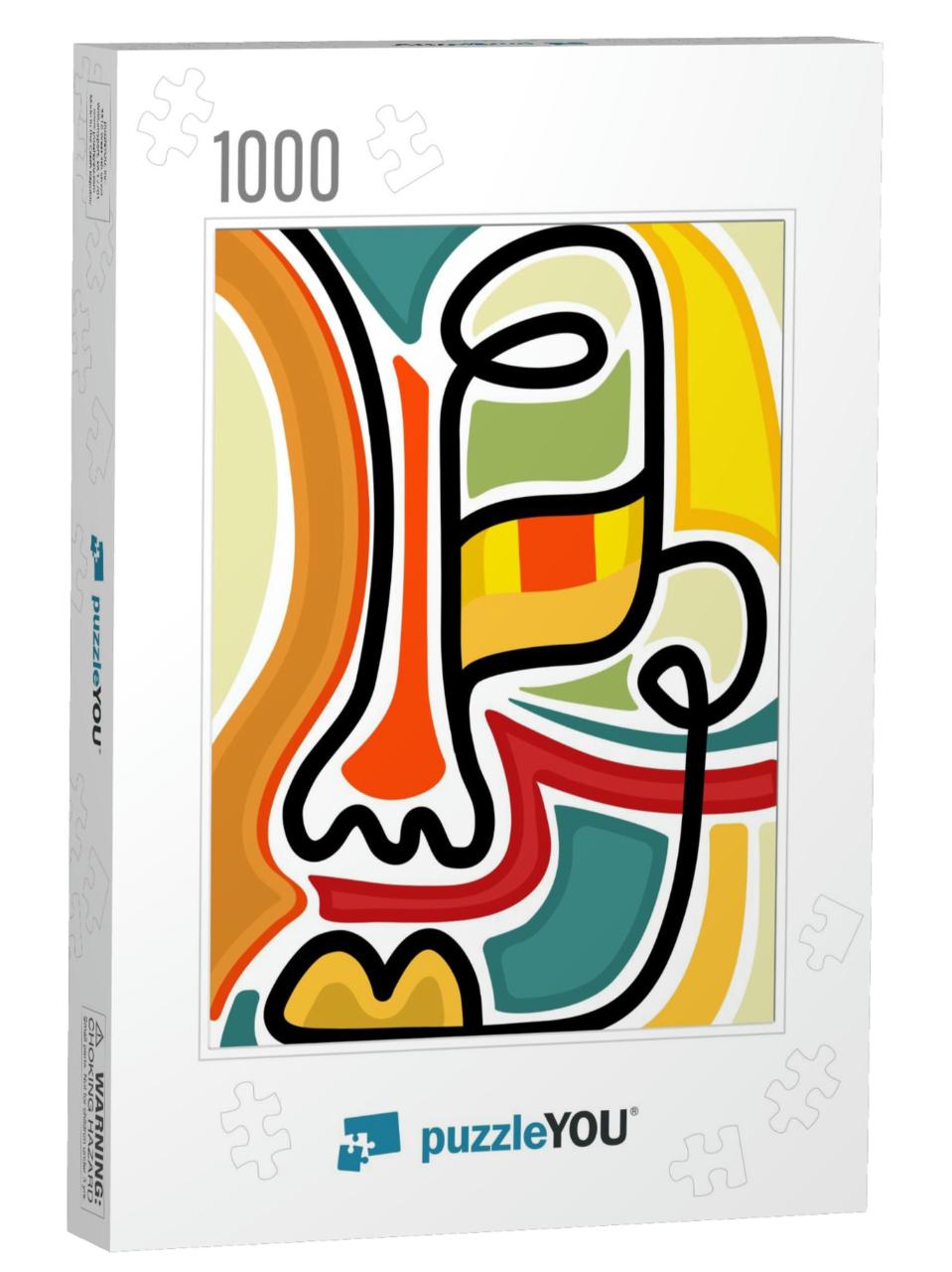One Line Drawing Abstract Man Face. Modern Continuous Lin... Jigsaw Puzzle with 1000 pieces