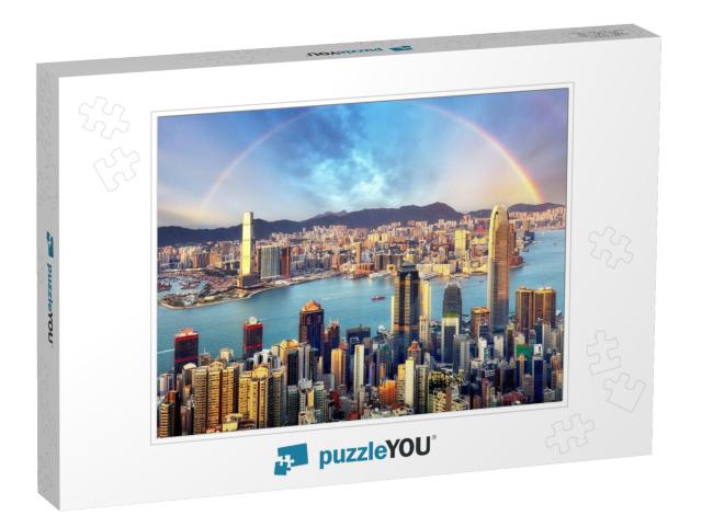 Rainbow Over Hong Kong City Skyline... Jigsaw Puzzle