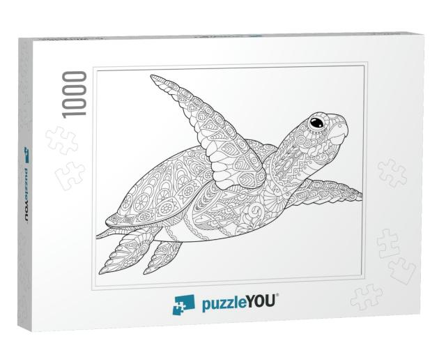 Stylized Underwater Turtle Tortoise, Isolated on White Ba... Jigsaw Puzzle with 1000 pieces