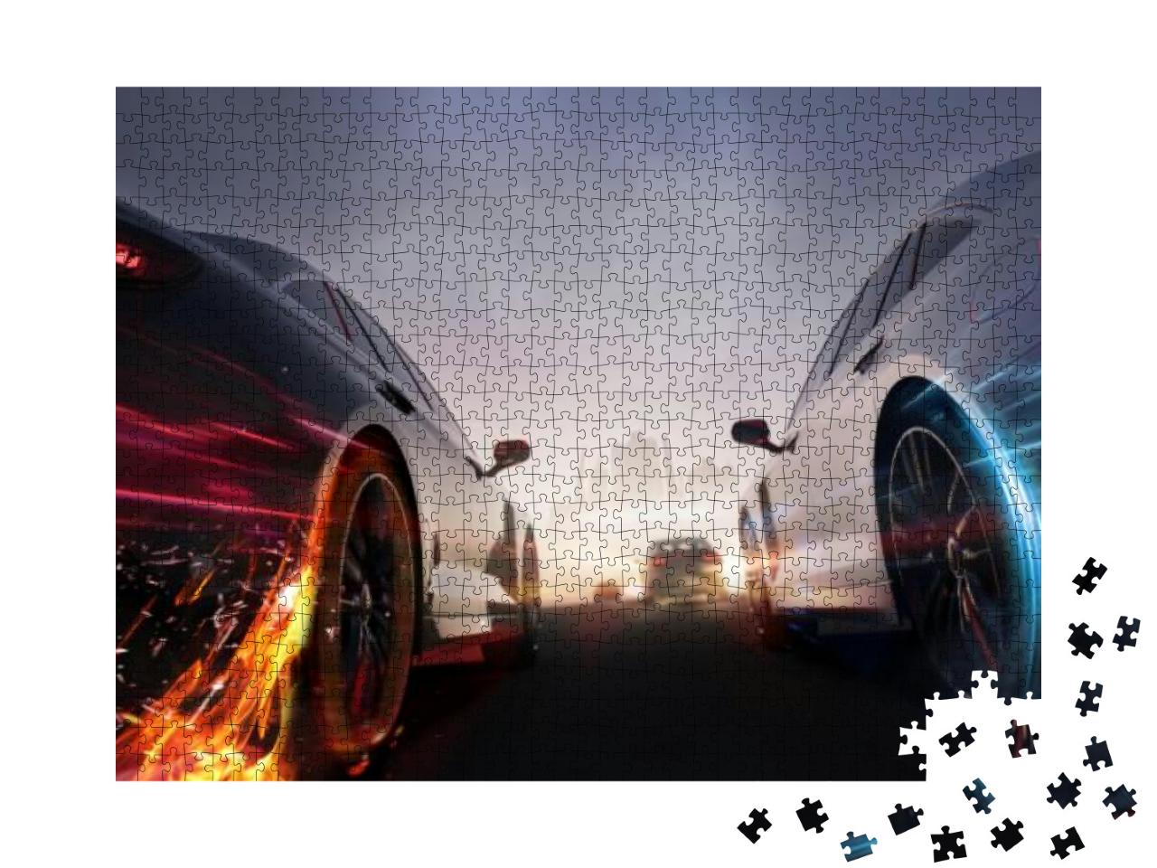 Head to Head Car Racing, Moving Towards City - Street Rac... Jigsaw Puzzle with 1000 pieces