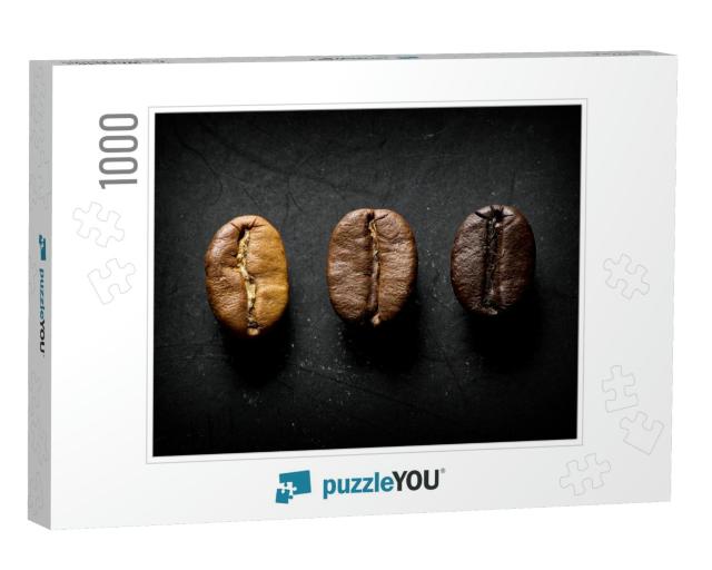 3 Coffee Beans of Different Toast in a Black Background... Jigsaw Puzzle with 1000 pieces
