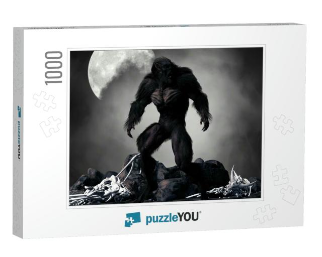 3D Illustration of Horror Fantasy Showing a Werewolf Stan... Jigsaw Puzzle with 1000 pieces