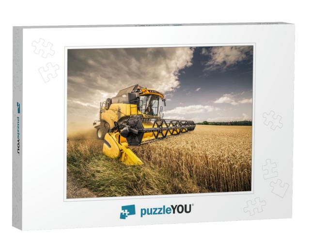 Modern Yellow Combine Harvesting Wheat in the Summer in C... Jigsaw Puzzle
