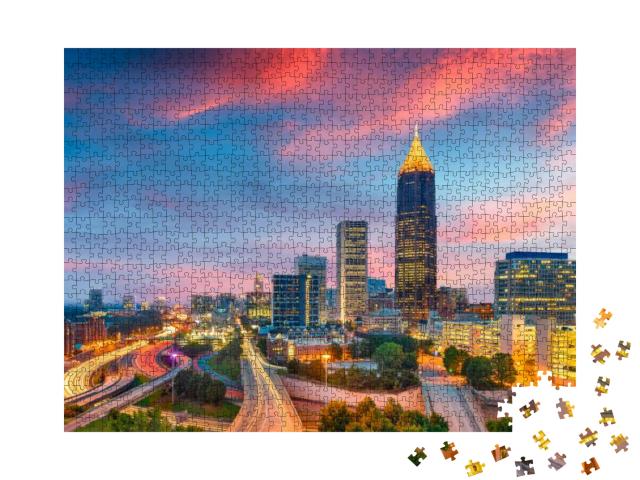 Atlanta, Georgia, USA Downtown & Midtown Skyline At Dusk... Jigsaw Puzzle with 1000 pieces