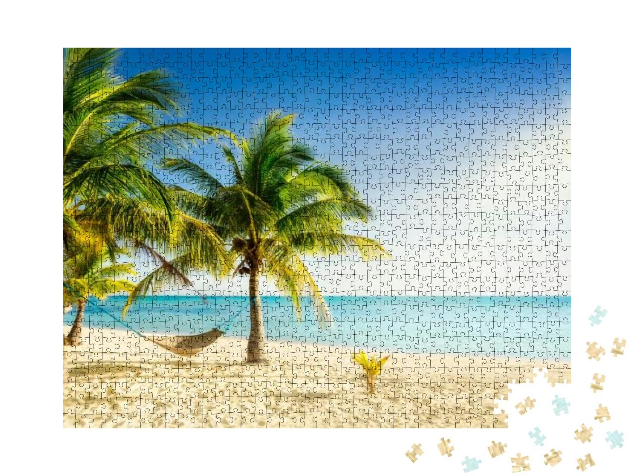 Sunny Paradise Beach with Palm Trees & Traditional Braide... Jigsaw Puzzle with 1000 pieces