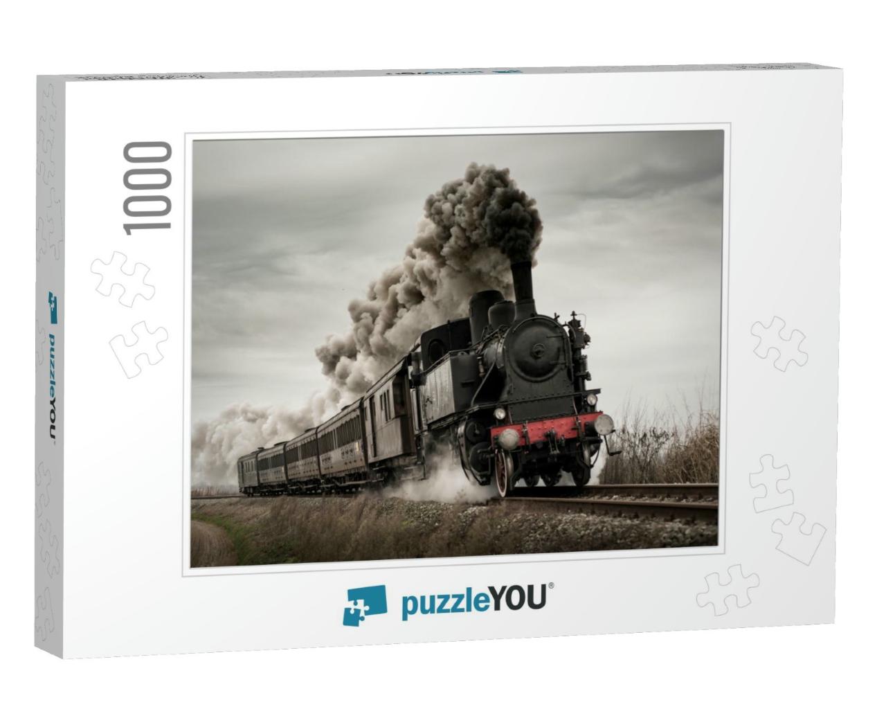 Vintage Steam Train with Ancient Locomotive & Old Carriag... Jigsaw Puzzle with 1000 pieces