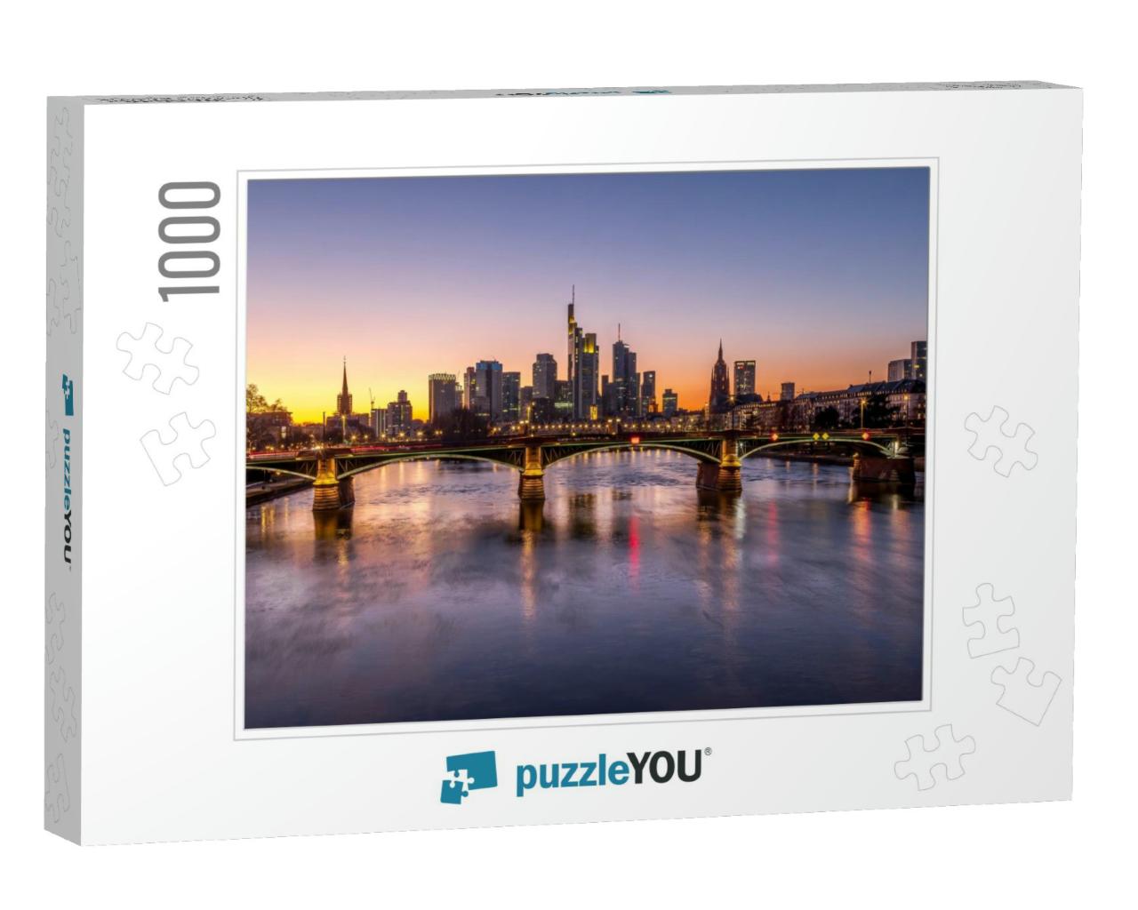 The Skyline of Frankfurt At Sunset, Seen from a Bridge At... Jigsaw Puzzle with 1000 pieces