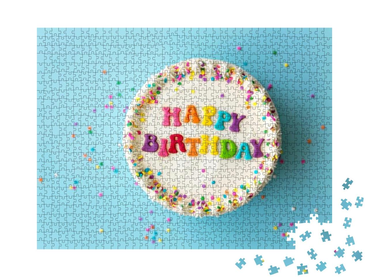 Happy Birthday Cake with Rainbow Lettering... Jigsaw Puzzle with 1000 pieces