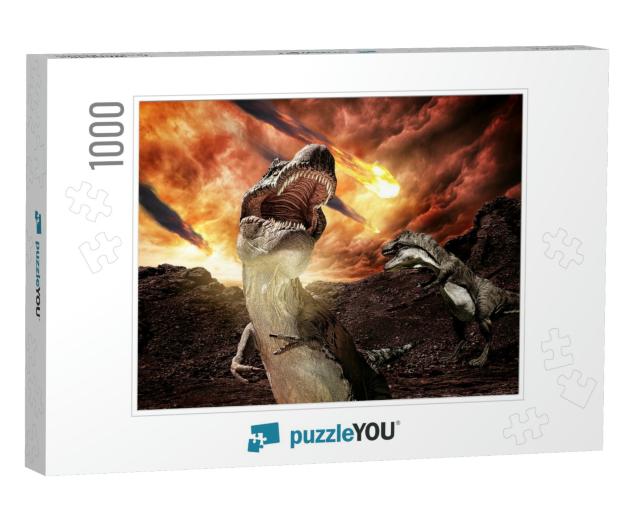 Jurassic Dinosaurs Fighting Before Extinction - 3D Render... Jigsaw Puzzle with 1000 pieces