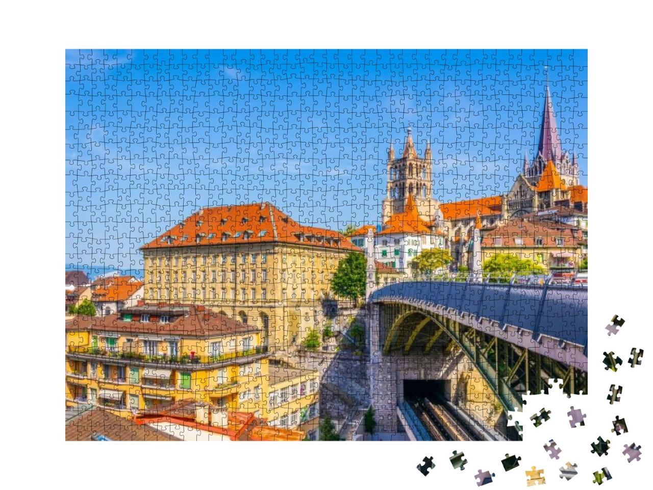 Lausanne Gothic Cathedral Behind Charles Bessieres Bridge... Jigsaw Puzzle with 1000 pieces