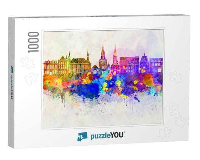 Aachen Skyline in Watercolor Background... Jigsaw Puzzle with 1000 pieces