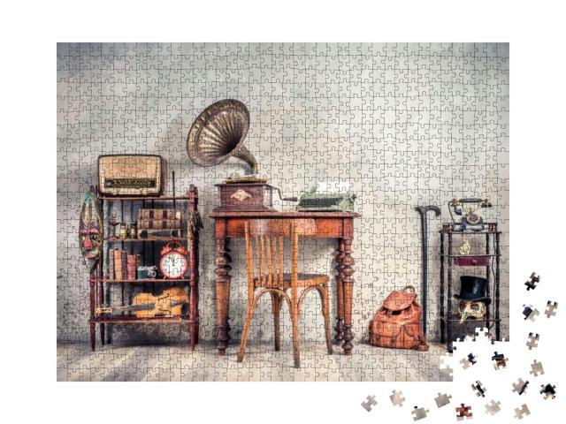 Antique Chair, Old Typewriter, Retro Radio, Gramophone on... Jigsaw Puzzle with 1000 pieces