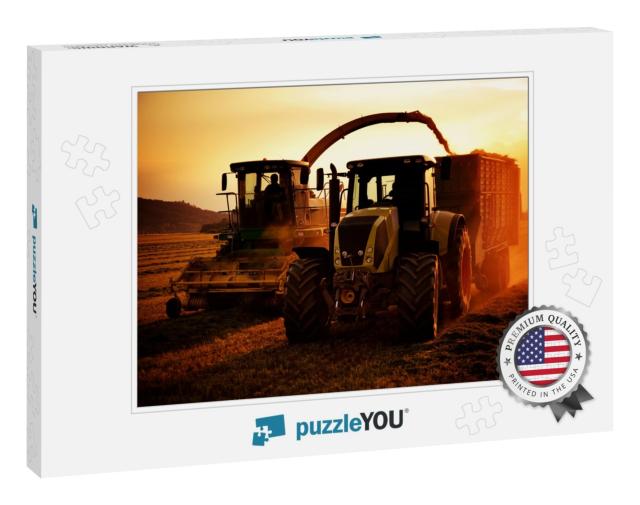 Tractors Working on Farm Field At Sunset... Jigsaw Puzzle
