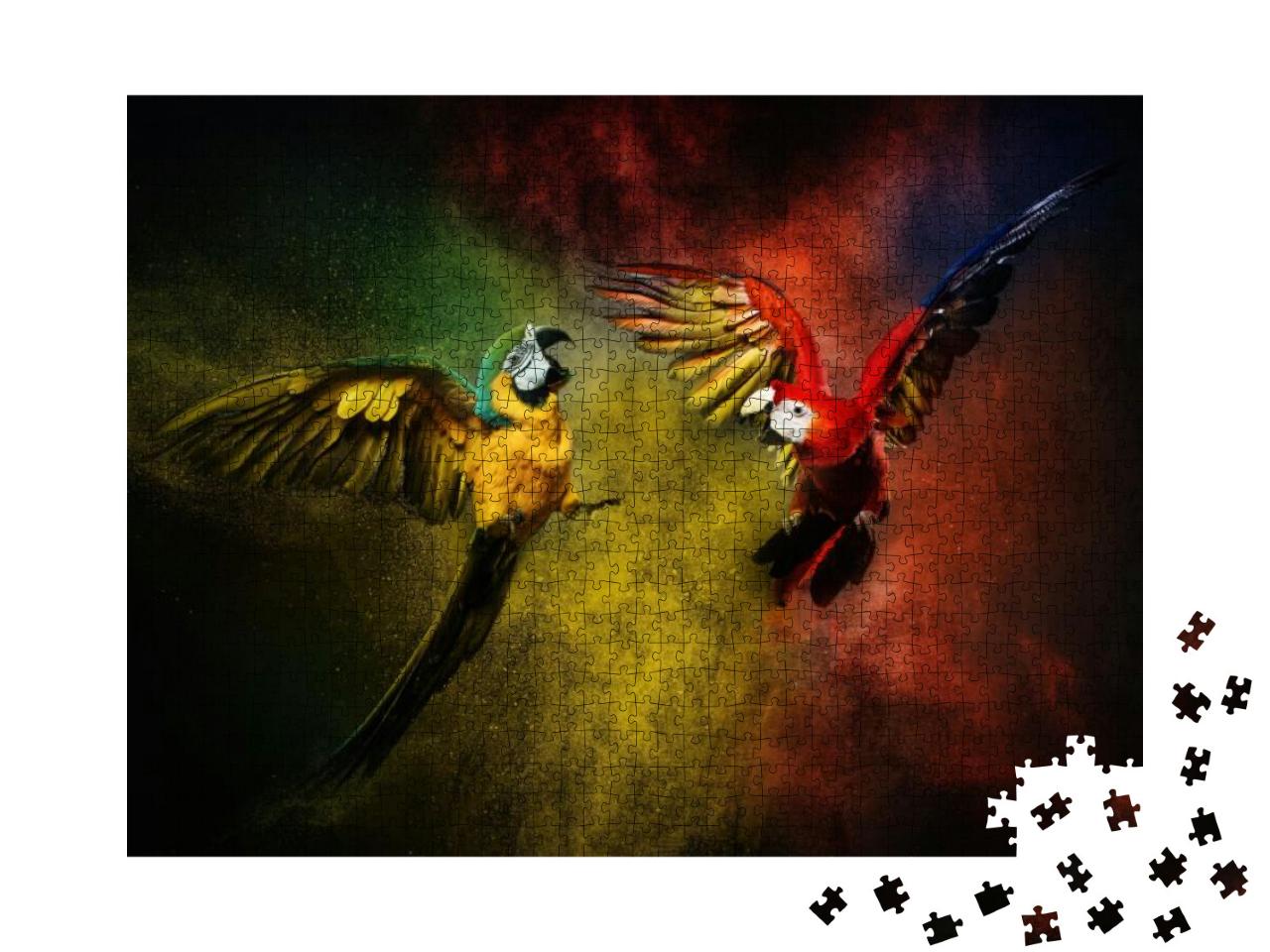 Two Parrots Fighting Against Colorful Powder Explosion... Jigsaw Puzzle with 1000 pieces