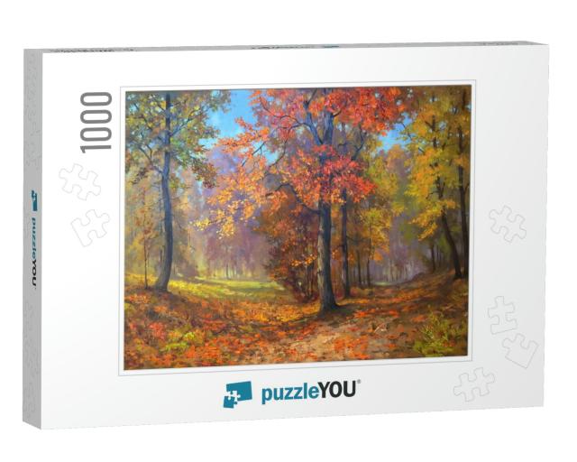 Trees with Bright Colorful Leaves Deep in the Autumn Fore... Jigsaw Puzzle with 1000 pieces