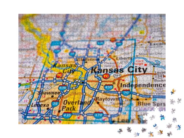 Kansas City on USA Map Travel Background... Jigsaw Puzzle with 1000 pieces