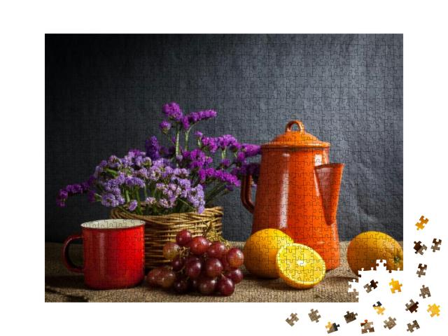 Still Life Fruits, Fresh Fruit Display in Wooden Basket &... Jigsaw Puzzle with 1000 pieces