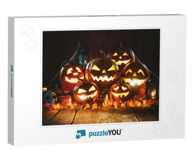 Halloween Pumpkin Head Jack Lantern with Burning Candles... Jigsaw Puzzle