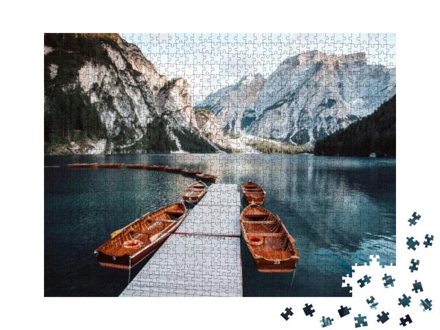Wonderful Nature Wallpaper of Lago Di Braies Pragser Wild... Jigsaw Puzzle with 1000 pieces