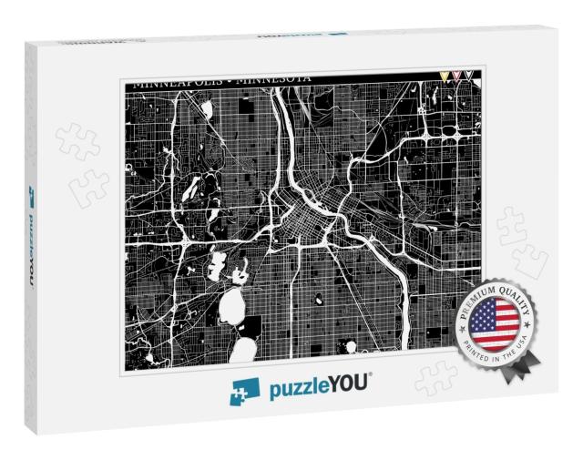 Simple Map of Minneapolis, Minnesota, Usa. Black & White... Jigsaw Puzzle
