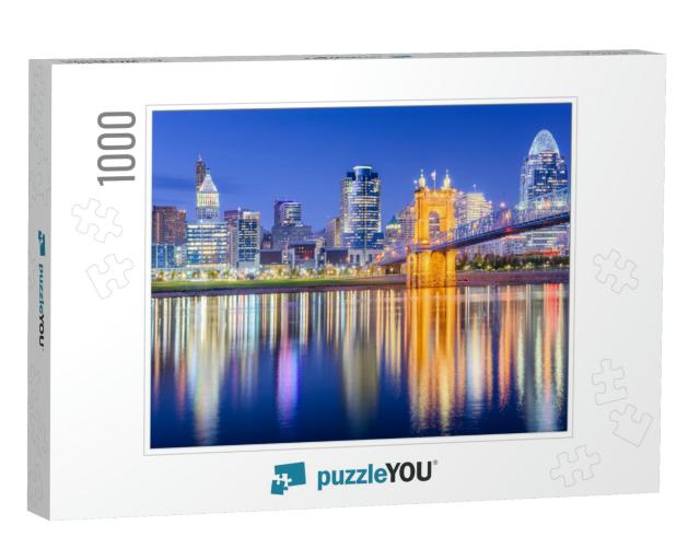 Cincinnati, Ohio, USA Skyline on the Ohio River At Dusk... Jigsaw Puzzle with 1000 pieces