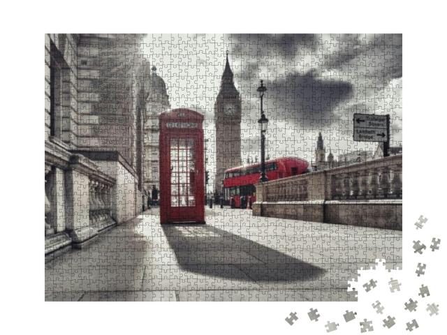 Red Telephone Booth & Big Ben in London, England, the Uk... Jigsaw Puzzle with 1000 pieces