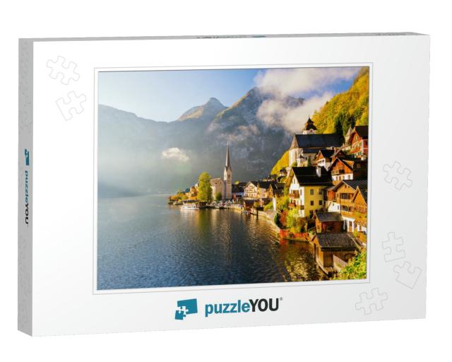 Amazing Morning View on Famous Mountain Town Hallstatt on... Jigsaw Puzzle