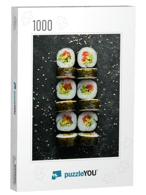 Vegetarian Sushi with Avocado & Tomatoes. Sushi Set. Top... Jigsaw Puzzle with 1000 pieces