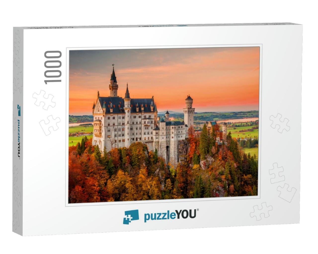 Amazing Sunset View on Neuschwanstein Castle with Colorfu... Jigsaw Puzzle with 1000 pieces