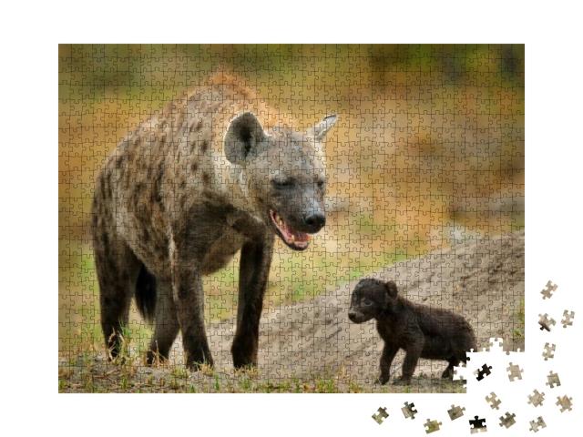 Young Hyena Pup, Mammal Behavior. Hyena, Detail Portrait... Jigsaw Puzzle with 1000 pieces