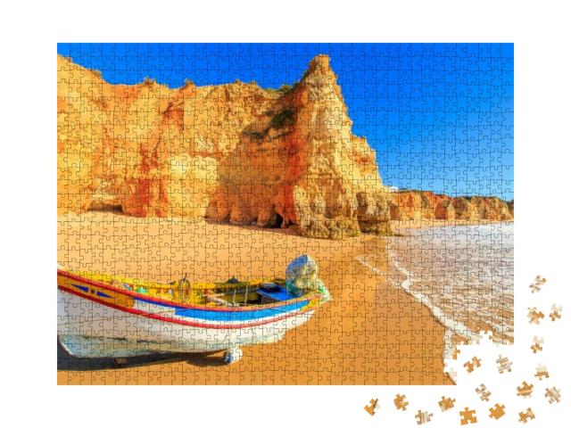Fishing Boat on a Praia Da Rocha in Portimao, Algarve Reg... Jigsaw Puzzle with 1000 pieces