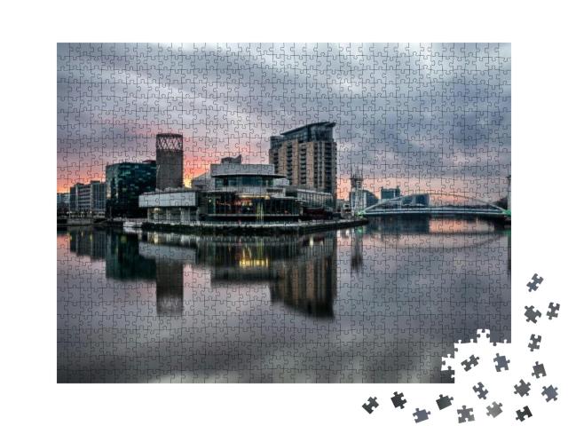 Long Exposure At Salford Quays on a Calm Morning with Bea... Jigsaw Puzzle with 1000 pieces