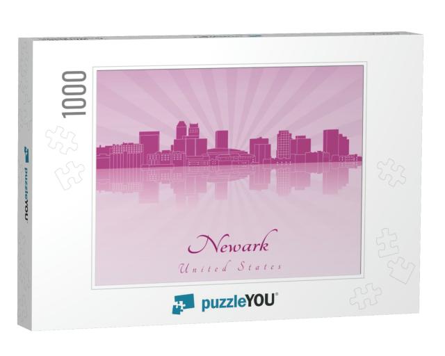 Newark Skyline in Purple Radiant Orchid in Editable Vecto... Jigsaw Puzzle with 1000 pieces