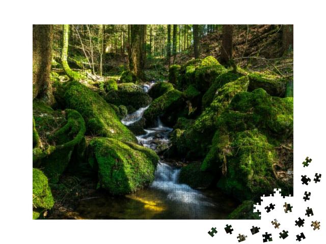 River with Rocks & Moss with Small Waterfall in the Bavar... Jigsaw Puzzle with 1000 pieces
