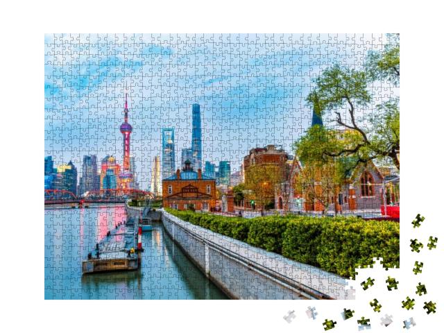 Shanghai Skyline & Modern City Skyscrapers At Night... Jigsaw Puzzle with 1000 pieces