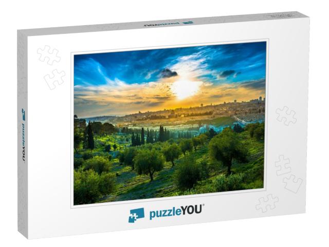 Beautiful Sunset Clouds Over the Old City Jerusalem with... Jigsaw Puzzle