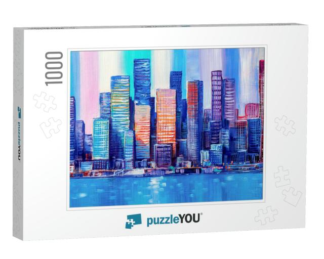 Artistic Painting of Skyscrapers. Abstract Style. Citysca... Jigsaw Puzzle with 1000 pieces