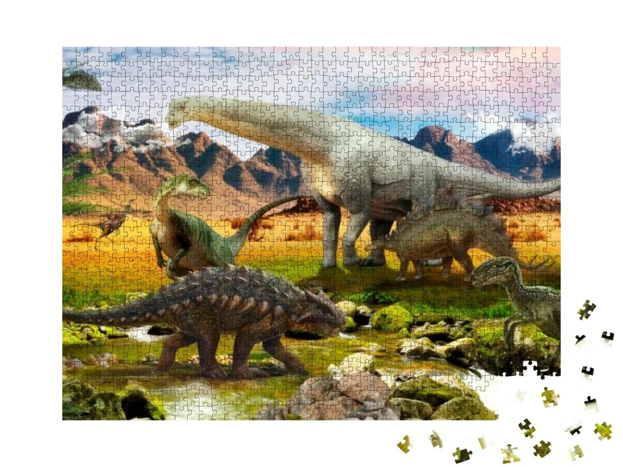 Dinosaurs in the Park by the Lake... Jigsaw Puzzle with 1000 pieces
