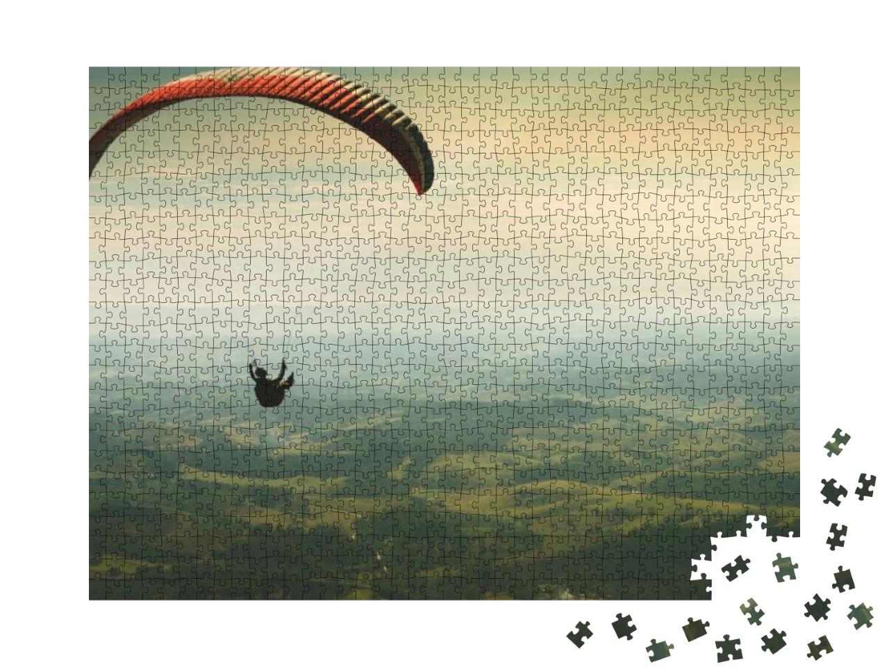 Paraglider Flying on the Beautiful Sunny Sky Over the Gre... Jigsaw Puzzle with 1000 pieces