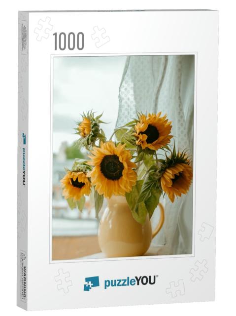 Sunflowers in the Vase on the Windowsill... Jigsaw Puzzle with 1000 pieces