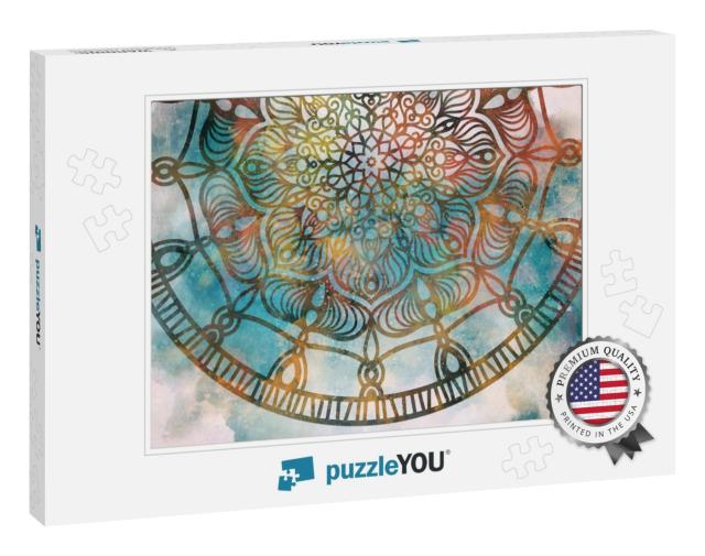 Abstract Mandala Graphic Design & Watercolor Digital Art... Jigsaw Puzzle