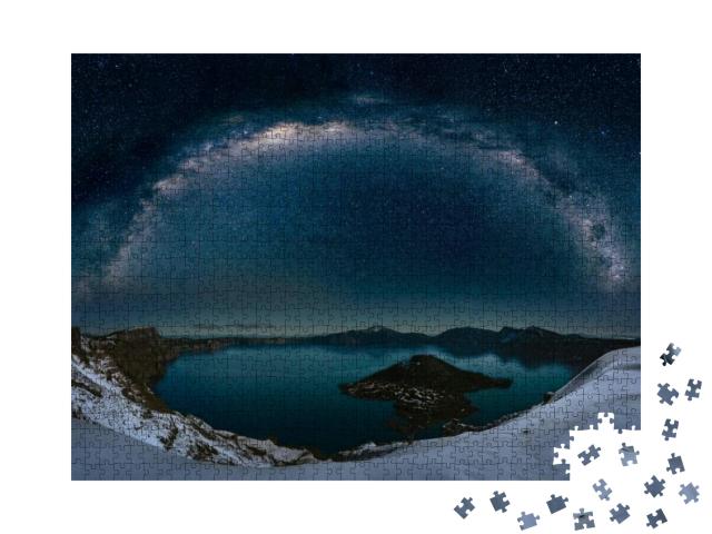The Panoramic View of Crater Lake with Fine Art Milky Way... Jigsaw Puzzle with 1000 pieces