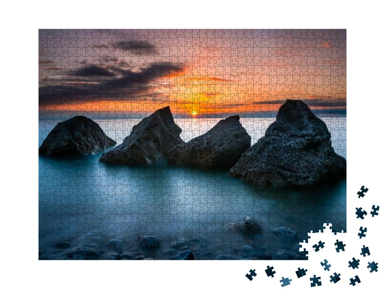 Sea Rocks At Sunset Landscape. Sunset Sea Rocks. Sunset O... Jigsaw Puzzle with 1000 pieces