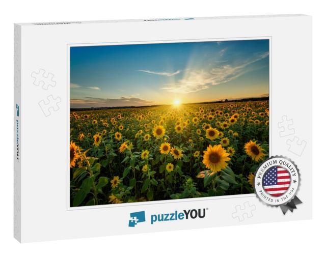 Beautiful Sunset Over Sunflower Field... Jigsaw Puzzle