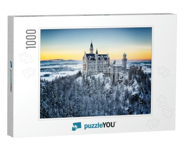 Neuschwanstein Castle At Sunset in Winter Landscape. Germ... Jigsaw Puzzle with 1000 pieces