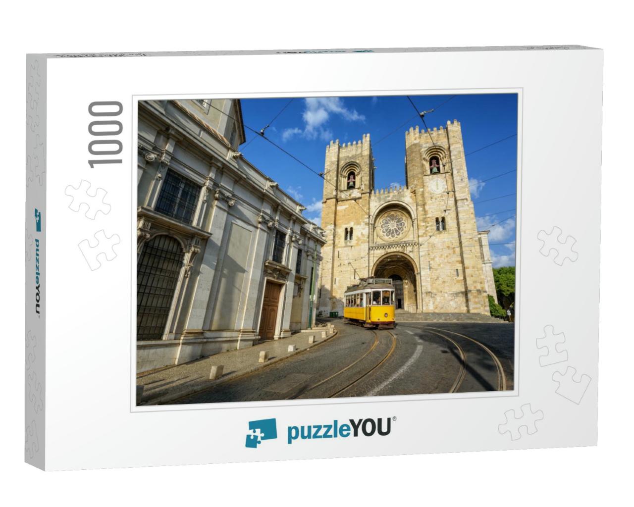 Old Tram in Front of Cathedral in Lisbon, Portugal... Jigsaw Puzzle with 1000 pieces